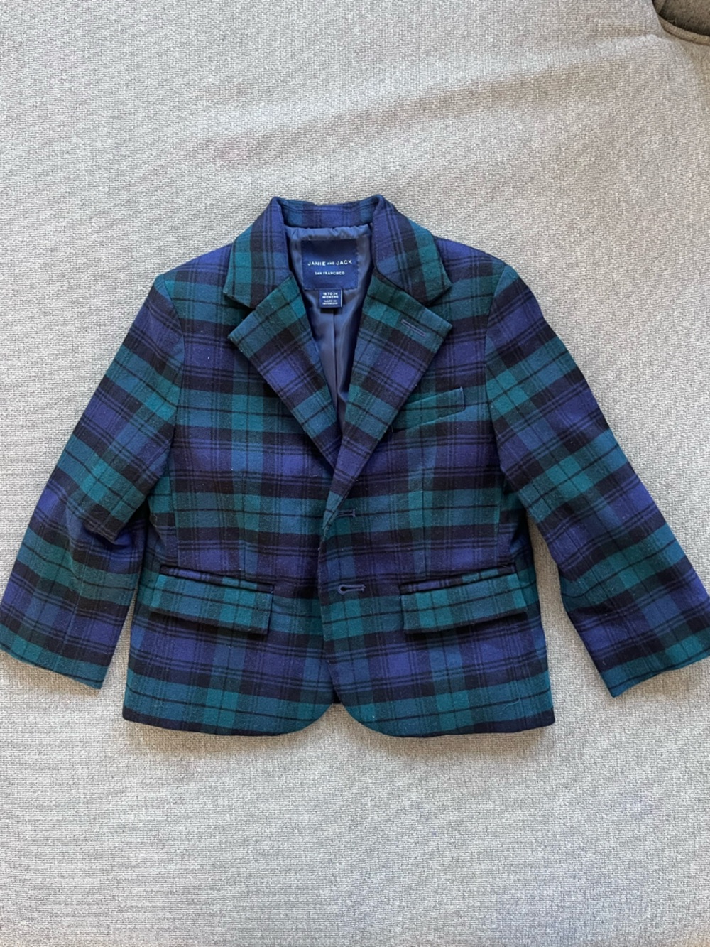 Janie and Jack Green & Navy Plaid Coat